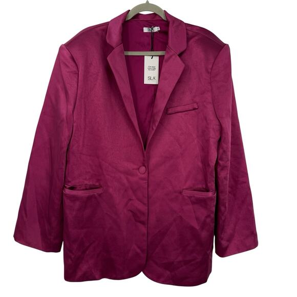 SLA The Label Olivia Oversized Satin Blazer Size XL Magenta Pink NWT - Picture 1 of 13